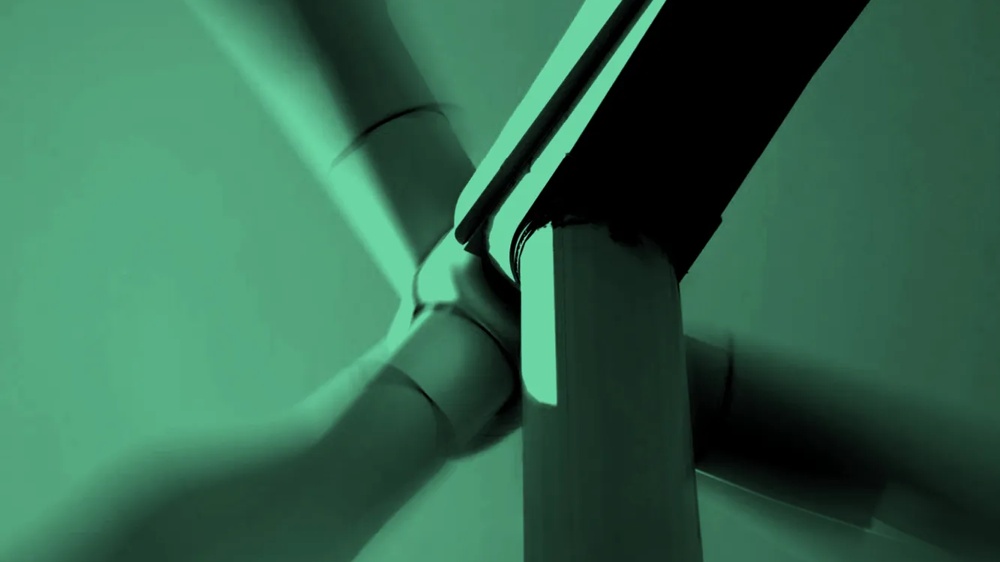 Detailaufnahme einer Windkraftanlage im Shading-Stil.