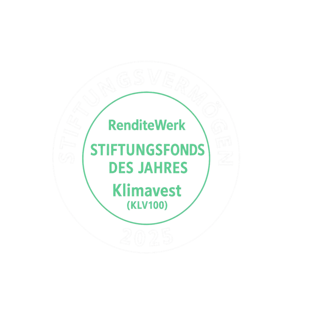 Kreisrunde Illustration aus neongrünen und weißen Außenlinien mit dem Schriftzug in der Mitte STIFTUNGSFONDS des Jahres 2025