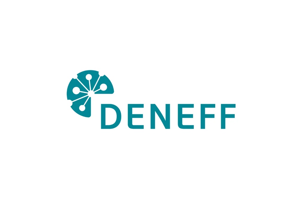 Logo mit stilisiertem Blüten- oder Sonnensymbol in Türkis sowie dem Schriftzug „DENEFF – Deutsche Unternehmensinitiative Energieeffizienz".