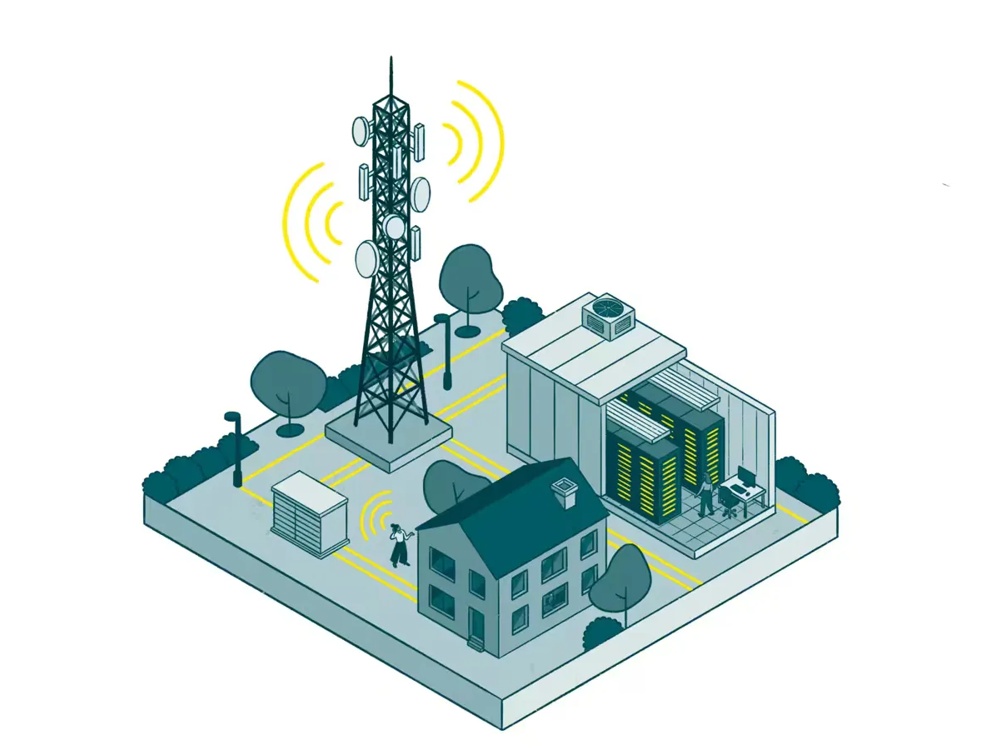 Illustration Infrastruktur mit Kommunikationsturm und Gebäuden