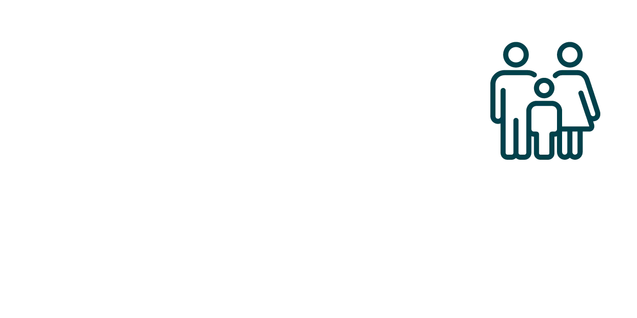 Simples stilisiertes Icon einer Familie mit zwei Eltern und einem Kind in der Mitte